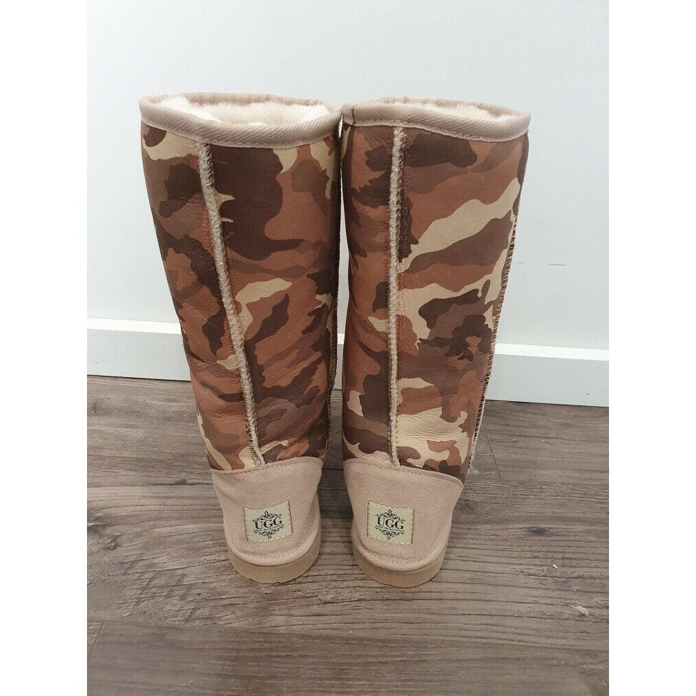 Tall Sheepskin Water-Resistant UGG Boots Camo Brown Size M4/W6 AU