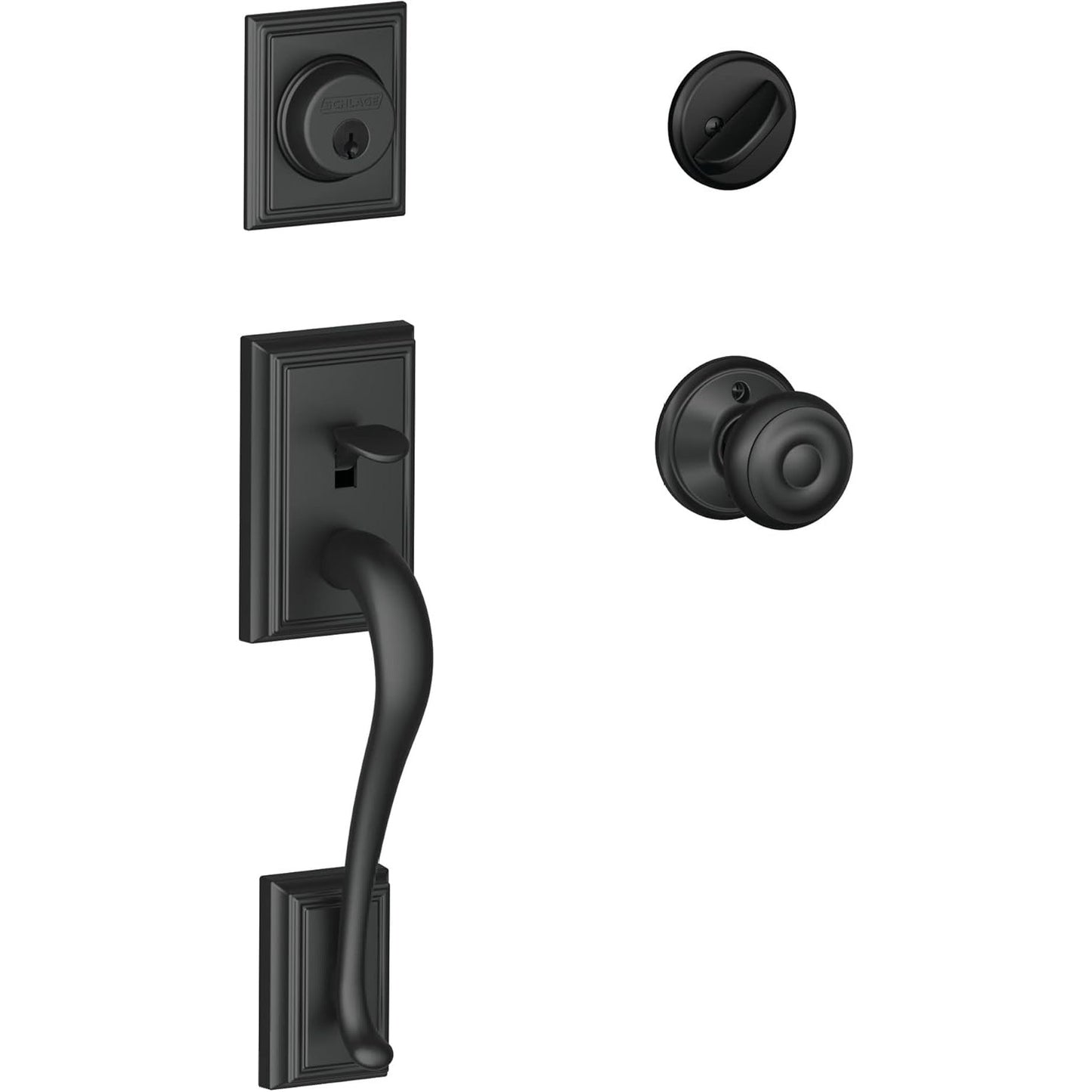 Schlage F60ADD622GEO Matte Black Addison Handle Set with Georgian Handle
