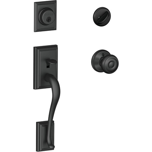 Schlage F60ADD622GEO Matte Black Addison Handle Set with Georgian Handle