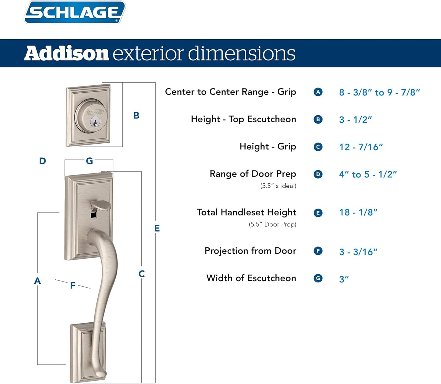 Schlage F60ADD622GEO Matte Black Addison Handle Set with Georgian Handle