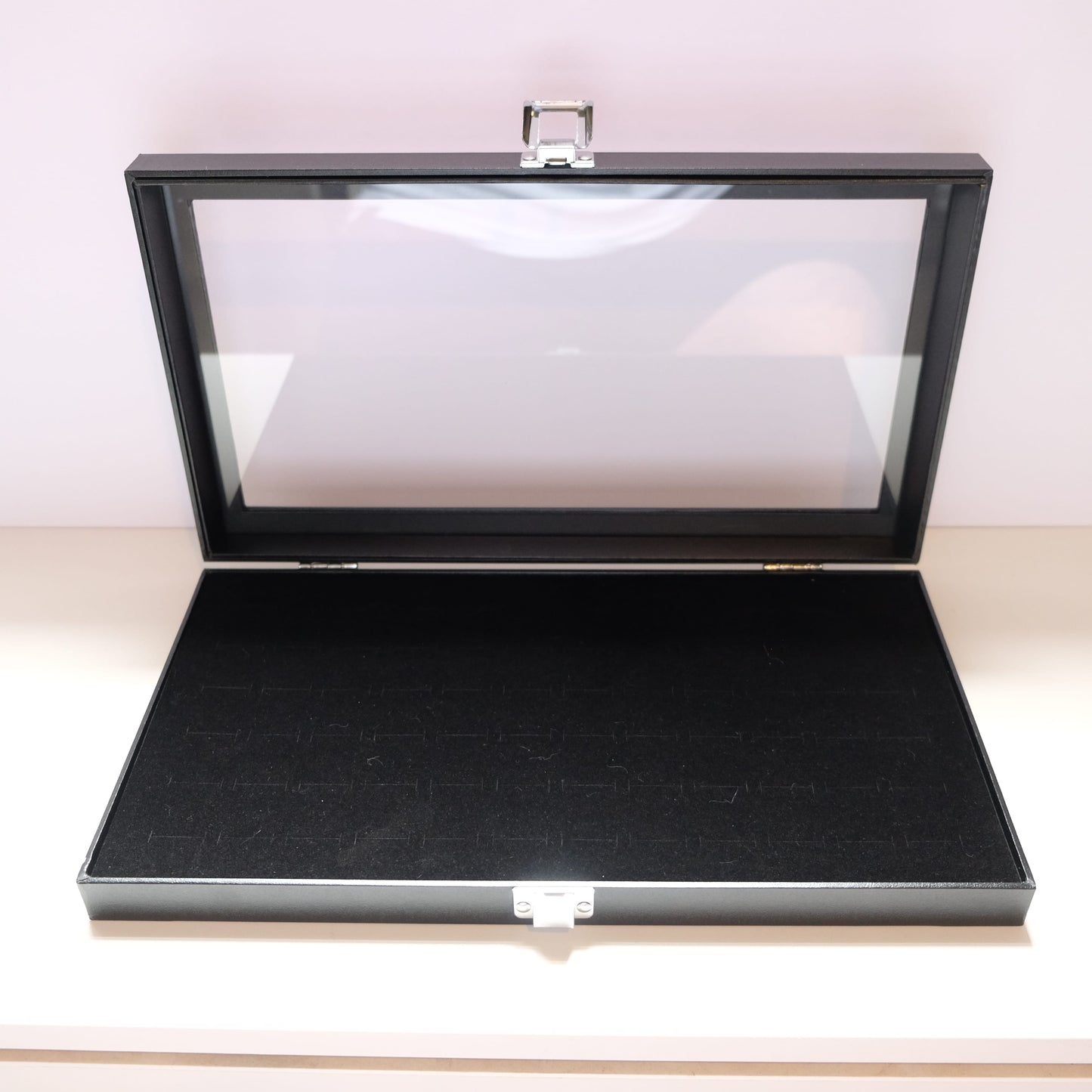 Glass Top Black Ring Display Case 72 Slot